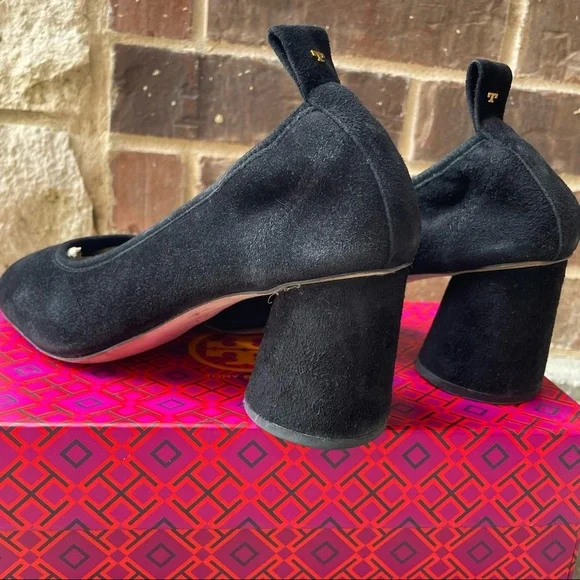Tory Burch Heels Column Block Therese 65mm Black Suede Round Toe Womens 9 - Picture 7 of 14